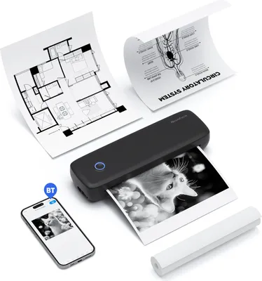 Zdjęcie produktu dla Przenośna drukarka termotransferowa A4, bezprzewodowa i podłączana przez USB do komputera przenośnego, 56 mm/77 mm/107 mm/210 mm/216 mm (2 cale/3 cale/4 cale/8 cali/8,5 cala), rozmiar papieru US letter A5 do biura i szkoły, kompatybilna z systemami Windows/Mac, druk bezatramentowy, wzór tatuażu, plik PDF, strona internetowa, dokumenty umowy, obrazy, dostarczana z 1 rolką papieru