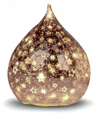 Zdjęcie produktu dla Lampa LED dekoracyjna szkło crackle gwiazdy różowe złoto 16 cm