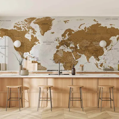 Produktbild von Vlies Fototapete - World Map: White Oceans 350x256 cm Karten k-A-0093-a-a