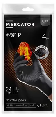 Immagine prodotto di Guanti in nitrile Mercator Medical S.A. GoGrip, neri, con grip antiscivolo, spessi, confezione da 4 pezzi, taglia L