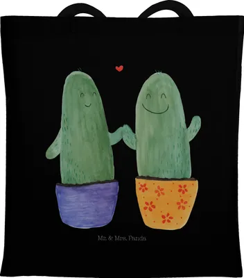 Produktbild von Mr. & Mrs. Panda Schultasche Kaktus Liebe - Schwarz - Geschenk, Hochzeit, Beutel, Kakteen, Paar, Tasche, Einkaufstasche, Shopping, Trennung, Love, Jutebeutel, Tote Bag