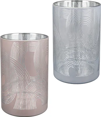 Produktbild von Gilde Windlicht, zylindrisch, "Geo", graphisch, Glas, braun, grau, H. 18 cm, D. 12 cm 27241 4063387272411 2 Stück (2-fach sortiert)