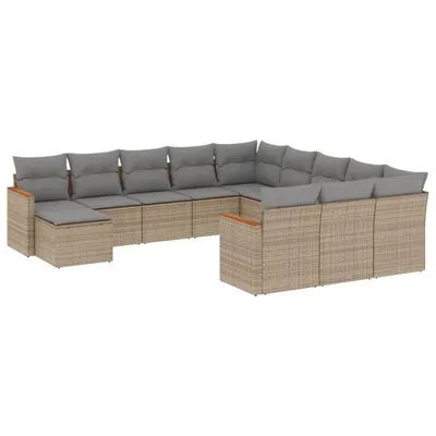 Produktbild von vidaXL 12-tlg. Garten-Sofagarnitur mit Kissen Beige Poly Rattan