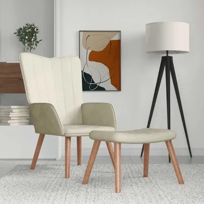 Produktbild von vidaXL Relaxsessel mit Hocker Cremeweiß Samt