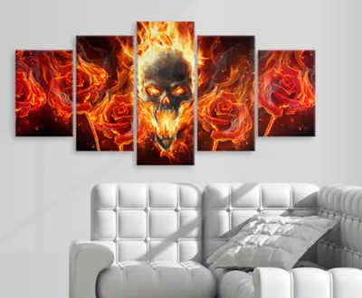 Produktbild von Akustikbild Totenkopf Blumen 200x100 cm Bilder Akustikschaum Hochleistungsschallabsorber Schallschutz Leinwand 5 tlg Wandbild Raumakustik Schalldämmung a-A-0108-b-n
