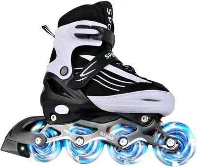 Produktbild von Verstellbare Inline-Skates für Kinder, schwarz-weiß, mit leuchtenden Rollen