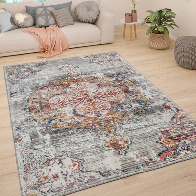 Produktbild von Teppich Wohnzimmer Kurzflor Vintage Pastell Modernes Orientalisches Muster Grösse 60x100 cm