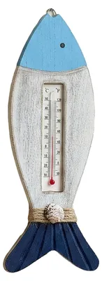 Produktbild von Vintage-Wandthermometer aus Holz im Küstenstil, nautisches Design mit Fisch-, Leuchtturm-, Segelboot- oder Kabinenform, Temperaturanzeige für Wohnzimmer, Schlafzimmer, Hotelflur, Wanddekoration C