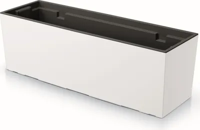 Produktbild von Blumenkasten mit Pflanzeinsatz Kunststoff 77x24 cm Weiß Glatt Struktur große Größe UV beständig Balkonkasten Innen / Außenbereiche