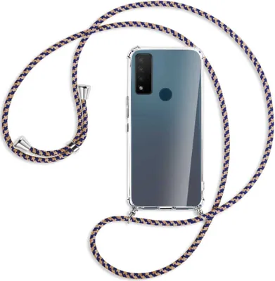Produktbild von Handykette Backcover-Schutzhülle mit Band (Metall silberfarben) für TCL 20 R 5G - blau+beige
