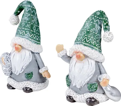 Produktbild von 2er Set Wichtel Deko Figuren Kunstharz Grün Grau Zwerg Weihnachtsdeko Tischdeko