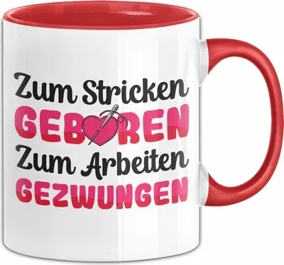 Produktbild von Stricken Tasse Geschenk Oma Mama Zum Stricken Geboren Zum Arbeiten Gezwungen Becher (Rot)