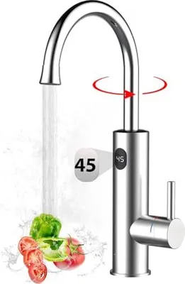 Produktbild von Küchenhahn Instantaner Warmwasserbereiter, 3200 W elektrische Heizungshahn, LED -Temperaturanzeige, 360 ° Mischdrehung 304 Edelstahl -Stahlanschluss,