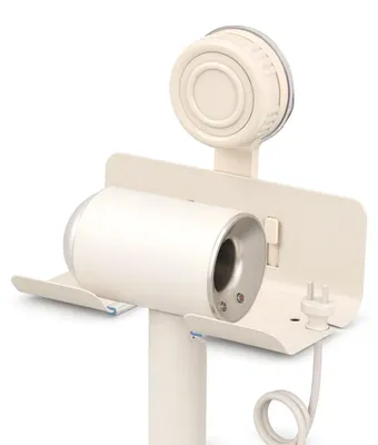 Image de Support pour sèche-cheveux - Fixation par ventouse, sans perçage - Support mural pour salle de bain - Blanc