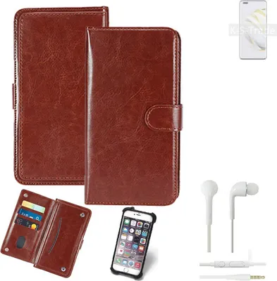 Produktbild von K-S-Trade 360° Hülle kompatibel mit Huawei nova 10 Pro inkl. Headphones braun Kunstleder Case BookCase WalletCase Kunstlederederhülle Handyhülle,