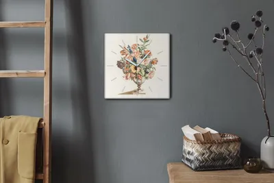 Produktbild von Coloray Hodiny Unikátní 30x30 cm  Tiché hodiny Pro obývací pokoj a kuchyň Nástěnné hodiny Plátno Bílé ručičky hodin - Sázet květiny