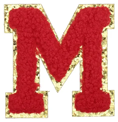 Buchstabenaufbügler M, 5,5 cm, Plüsch, goldener Rand, rot