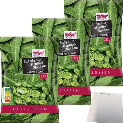 Produktbild von Hofgut Eukalyptus Bonbon 3er Pack (3x250g Beutel) + usy Block