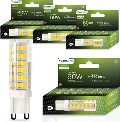 Produktbild von LUMILED Żarówki LED G9 zestaw 4 diod LED 7W = 60W 4000K neutralna biel 670lm kąt świecenia 360° 230V brak migotania SMD małe żarówki LED