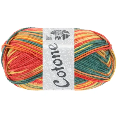 Produktbild von Lana Grossa Cotone Baby/Print/Mouliné/Denim (Baumwoll-Basicgarn), Farbe:344 - Dunkelgrün/Rost/Gelb/Rot