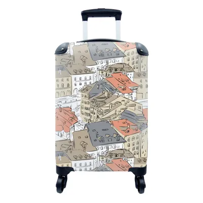 Produktbild von MuchoWow® Koffer Handgepäck Trolley Rollkoffer Kleine Reisekoffer mit 4 Rollen - Gebäude - Muster - Städte - Cabin Size < 55x40x23 cm & 55x40x20 cm - Fotokoffer - Kabinenkoffer - Boardgepäck - Reise-Box - Reisekoffer - Reisegepäck - Koffer mit Bild - Trolley für Kinder