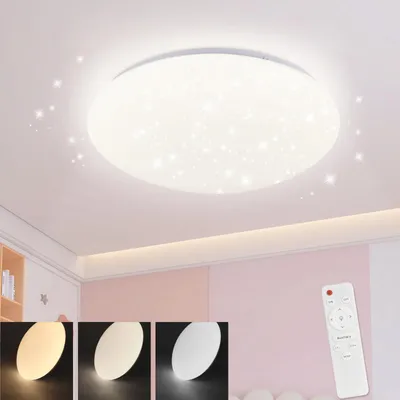 Obrázek produktu pro ZMH LED stropní světlo bílé ložnice stmívatelné s dálkovým ovládáním 37W hvězdné nebe kulaté pro obývací pokoj dětský pokoj kuchyň chodba