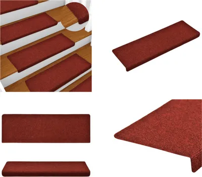 Produktbild von vidaXL Treppenmatten 15 Stk. Nadelvlies 65x21x4 cm Rot - Stufenmatte - Stufenmatten - Treppenmatten - Treppenstufenmatten