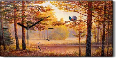 Produktbild von Leinwand Wanduhr Wandkunst Uhr 60x30 Malerei Wald Bäume Wasser Natur Kunst - schwarze Hände