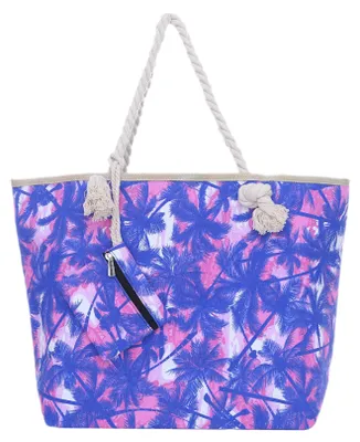 Produktbild von Große Strandtasche Shopper mit Reißverschluss - Palmen rosa-blau