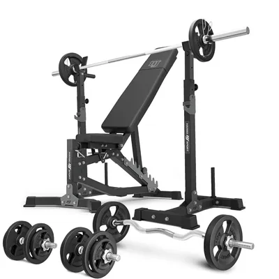 Produktbild von Marbo Sport - Set MS30_2.0_83KG | Doppelseitig verstellbare Hantelbank + Hantelablage (2 Stück) mit Sicherung + Stangen- und Hantelscheiben Set 83 kg