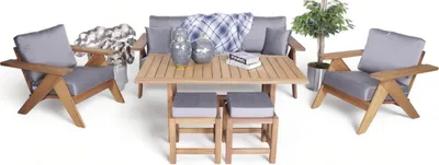 Productafbeelding van Tuinmeubelset, 6-delig, inclusief zitgroep (3+1+1 personen), design eettafel, hout, en 2 krukken