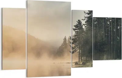 Produktbild von Bild auf Leinwand - Leinwandbild - 4 Teile - Nebel See Wald - 120x70cm - Wand Bild - Wanddeko - Wandbilder - Leinwanddruck - Bilder - Wanddekoration - Leinwand bilder - Wandbild - DL120x70-4440