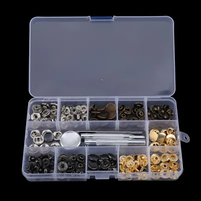 Produktbild von 40x Jeansknöpfe 12mm Messing mit Werkzeug Set Nieten Basteln, Bronze, Silber, Gold, Schwarz