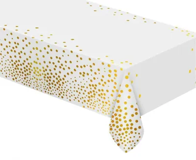 Obrázek produktu pro Párty ubrus foliový zlaté puntíky - bílý - 137x183 cm
