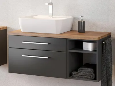 Produktbild von Waschbeckenunterschrank Badschrank Unterschrank Schrank Badmöbel "Davos III" Graphit/Grau-Matt