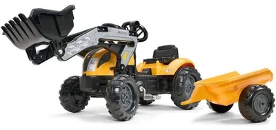 Productafbeelding van Mighty Builder Pedal Tractor - FALK - With Trailer - Yellow - 100% France - 50% Recycled Plastic - Ages 2+