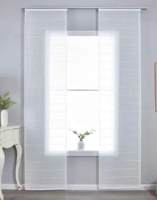 Produktbild von 2er Set Halbtransparente Schiebegardinen mit Paneelwagen HxB 245x60 cm Natur »Kassel« Chenille Leinenbindung Streifen 202470P-2