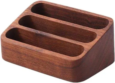 Produktbild von Bürodokumenthalter aus Holz mit 3 Fächern und Visitenkartenablage in Braun.