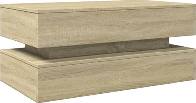 A modern, two-tiered coffee table with a wood-grain finish.