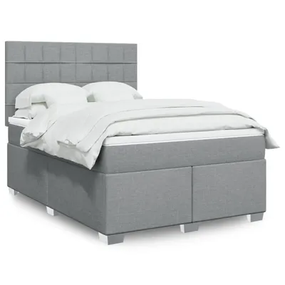 Produktbild von Langlebige Boxspringbett mit Matratze Hellgrau 140x200 cm Stoff Gästebett mit Lattenrost Möbel6801537
