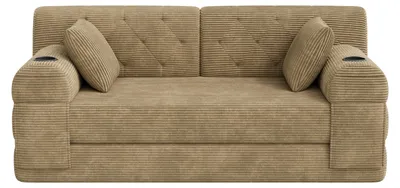 Imagen del producto de Sofa cama de 2 plazas convertible, tapizado en terciopelo color caqui oscuro, dimensiones: 168 x 80 x 81 cm