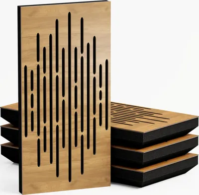 Produktbild von 4er-Pack — Schmale Schallabsorptions-Diffus-Akustikplatte | 50 x 25 cm | Modell-Dicke-Farbe: (WAVE - 33 mm | Eiche]