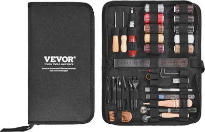 Image de Kit d'outils pour le travail du cuir 38 pièces Outils de gravure, poinçonnage, estampage et couture