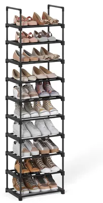 Schuhregal Metall 10 Ablagen 45x30x174 cm Schwarz