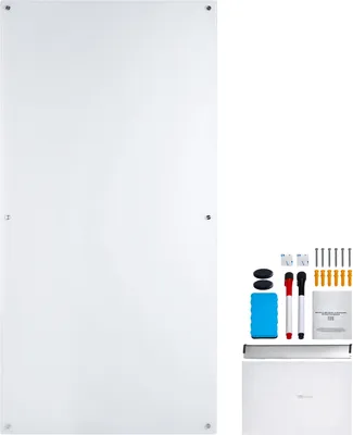 Produktbild von SucceBuy 72"x36" magnetisches Glas-Whiteboard, trocken abwischbares rahmenloses Board, Wandmontage, mit Stiftablage, Radiergummi und 2 Stiften, weiß