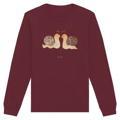 Produktbild von Mr. & Mrs. Panda Bio Baumwoll Pullover Schnecken Liebe Größe XXL - Burgundy - Geschenk, Sweatshirt, Zufrieden, Freundin, Fair Fashion, Pulli, Pärchen, Sweater, glücklich