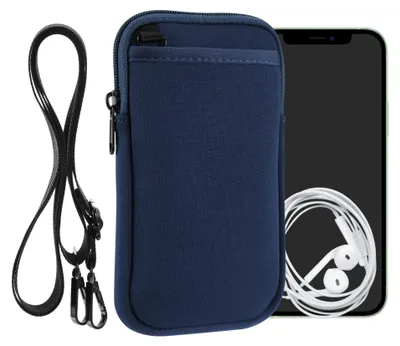 Produktbild von kwmobile Handy Tasche zum Umhängen für XL - 6,7/6,8" - Hülle mit Band - Neopren Cover mit Reißverschluss - 17,2 x 8,4 cm - Necklace Case in Marineblau