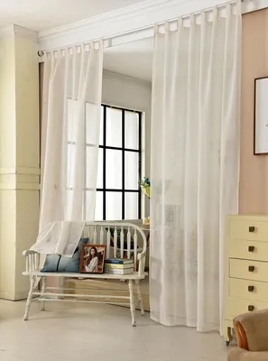 Produktbild von Transparenter Schlaufenvorhang in Leinenoptik | Creme | 140x225cm