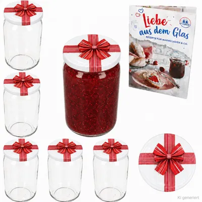 Produktbild von 6er Set Sturzglas 720ml Einmachglas Geschenk Deckel Rezeptheft