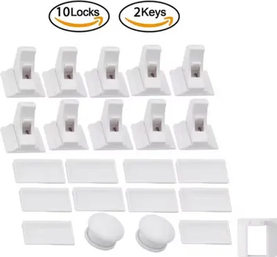 Image de 10x Serrure magnétique pour armoire Bébé Sécurité enfants Invisible avec 2 clés Sécurité des tiroirs Système adhésif sans perçage